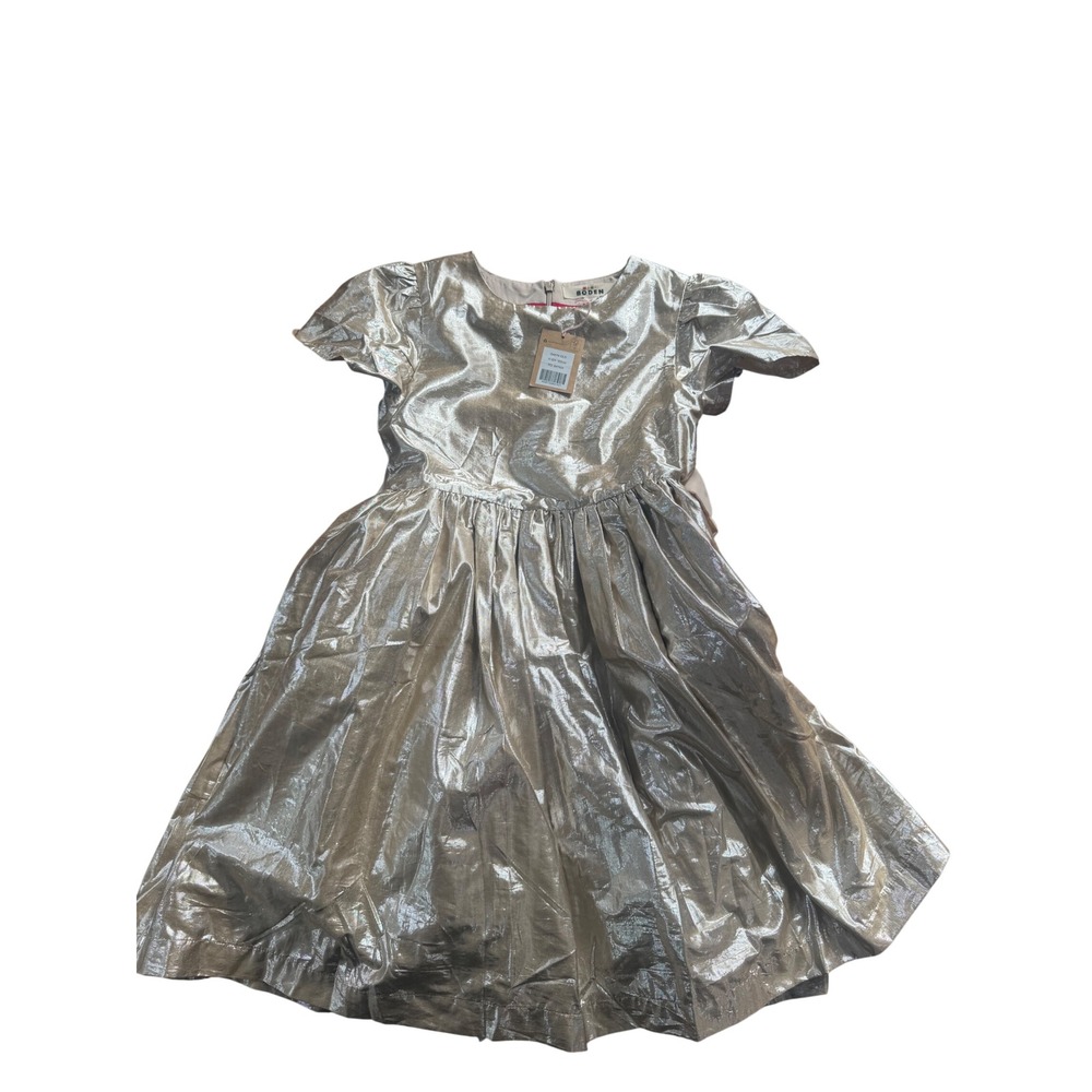 Mini Boden Gold Metallic Party Dress Puff Sleeve Twirl Sparkle‎ Glam 11-12Y NWT